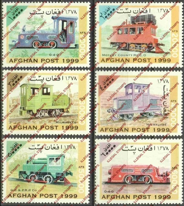 Afghanistan 1999 Locomotives Trains Illegal Stamp Set of Six Afghanistan 1999 Locomotives Trains Illegal Stamp Set of Six