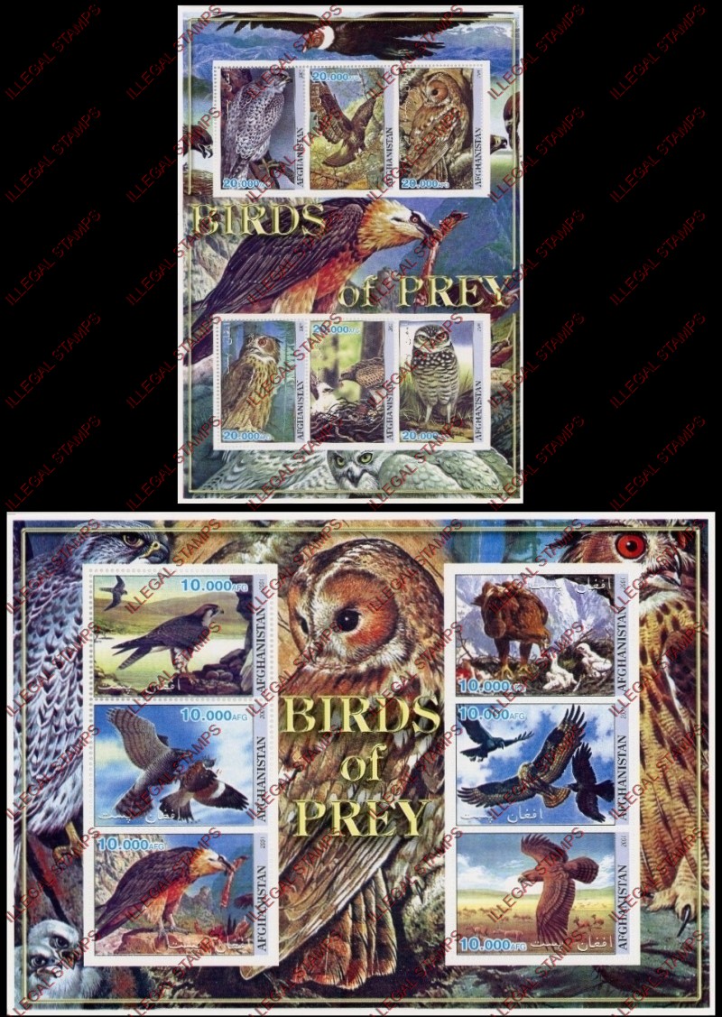 Afghanistan 2000 Birds of Prey Illegal Stamp Sheetlets of Six Afghanistan 2000 Birds of Prey Illegal Stamp Sheetlets of Six