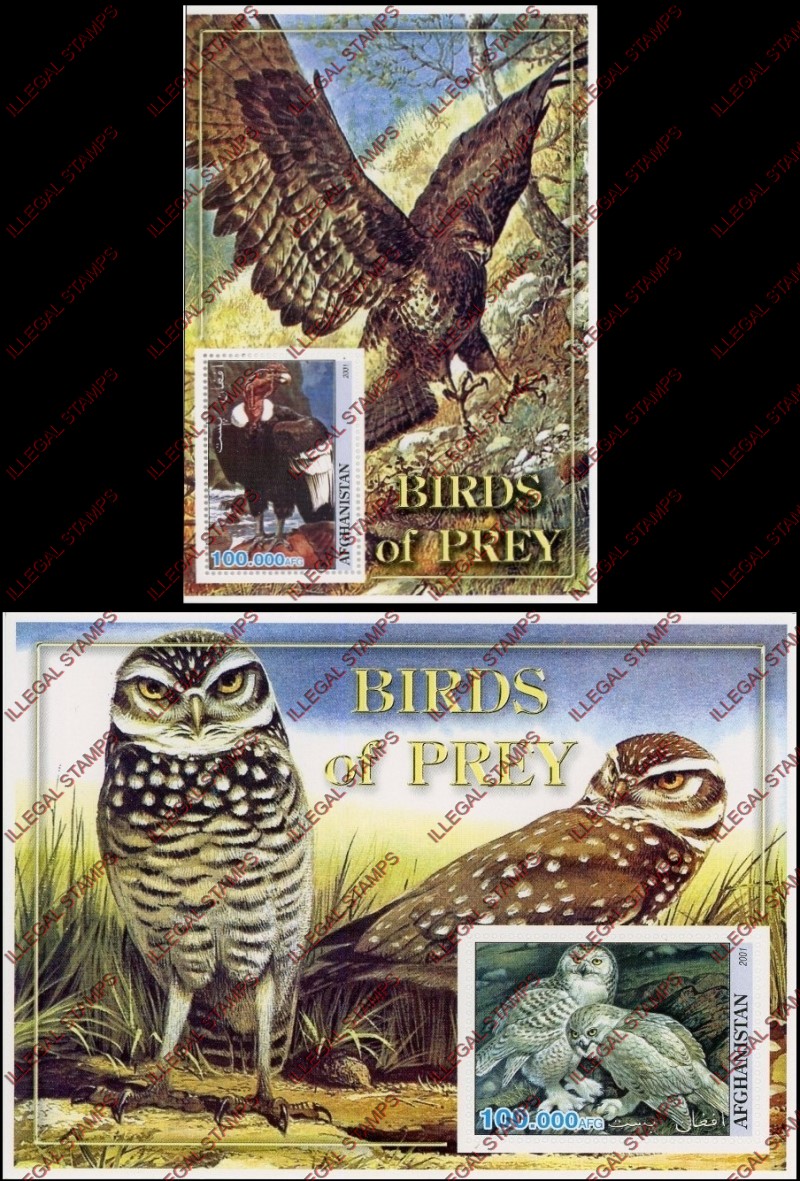 Afghanistan 2000 Birds of Prey Illegal Stamp Souvenir Sheets of One Afghanistan 2000 Birds of Prey Illegal Stamp Souvenir Sheets of One