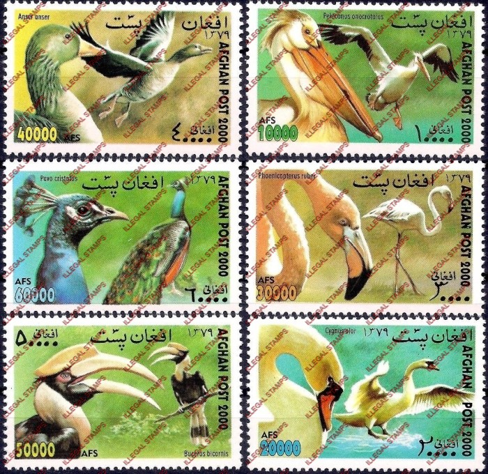 Afghanistan 2000 Birds (WIPA Expo) Illegal Stamp Set of Six Afghanistan 2000 Birds (WIPA Expo) Illegal Stamp Set of Six