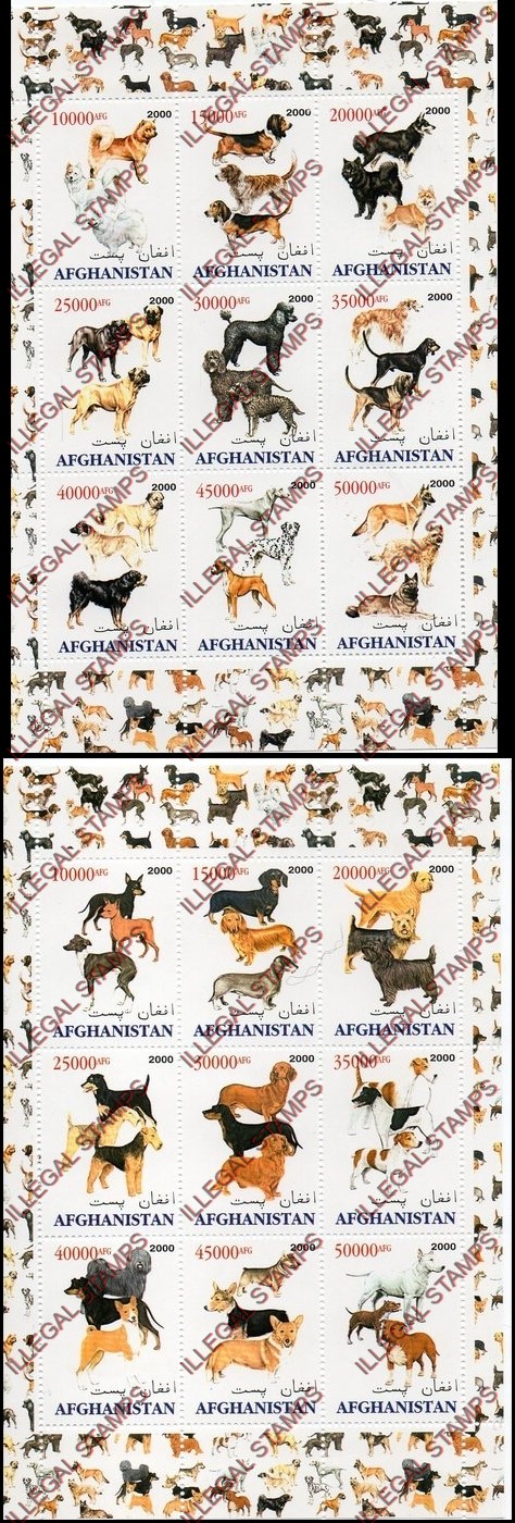 Afghanistan 2000 Dogs Illegal Stamp Sheetlets of Nine Afghanistan 2000 Dogs Illegal Stamp Sheetlets of Nine