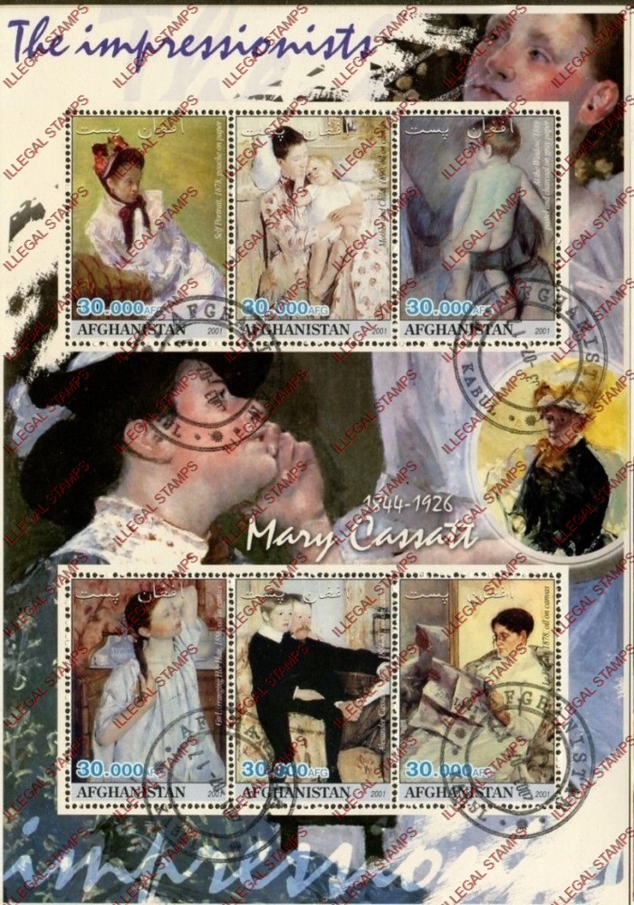 Afghanistan 2001 Impressionists Mary Cassatt Illegal Stamp Sheetlet of Six Afghanistan 2001 Impressionists Mary Cassatt Illegal Stamp Sheetlet of Six