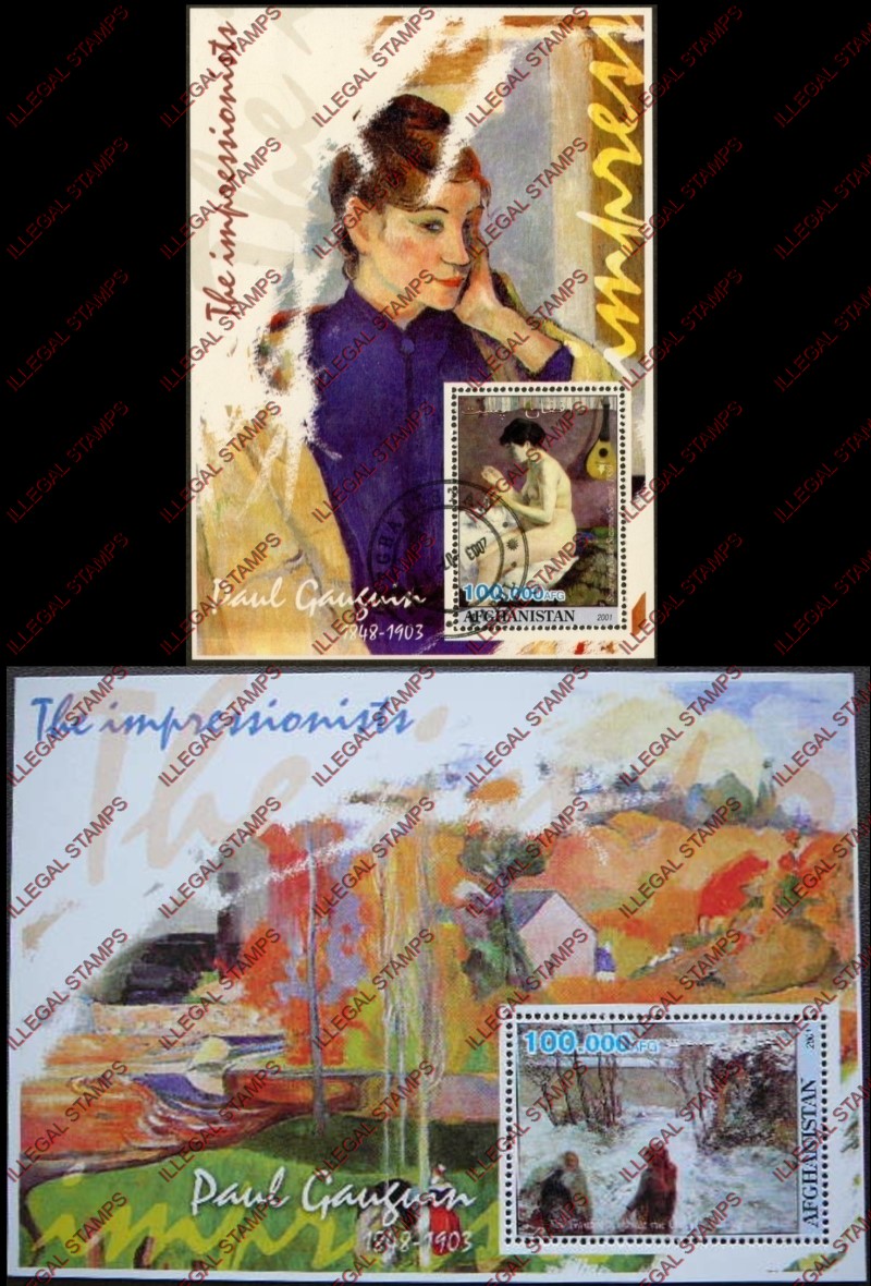 Afghanistan 2001 Impressionists Paul Gauguin Illegal Stamp Souvenir Sheets of One Afghanistan 2001 Impressionists Paul Gauguin Illegal Stamp Souvenir Sheets of One
