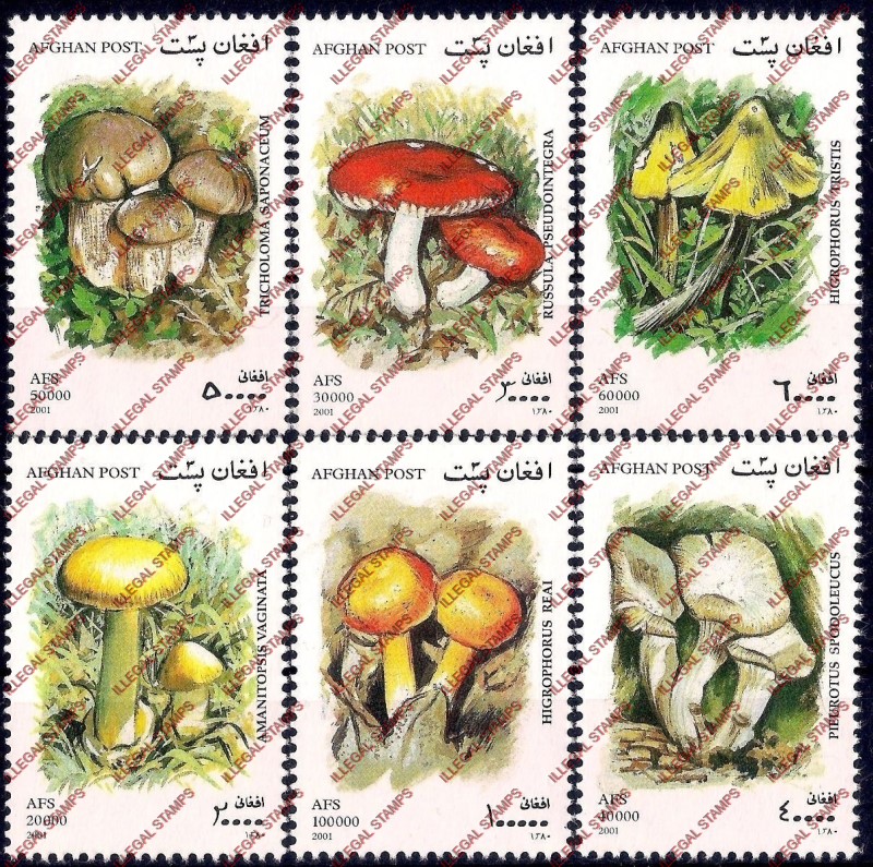 Afghanistan 2001 Mushrooms Illegal Stamp Set of Six Afghanistan 2001 Mushrooms Illegal Stamp Set of Six