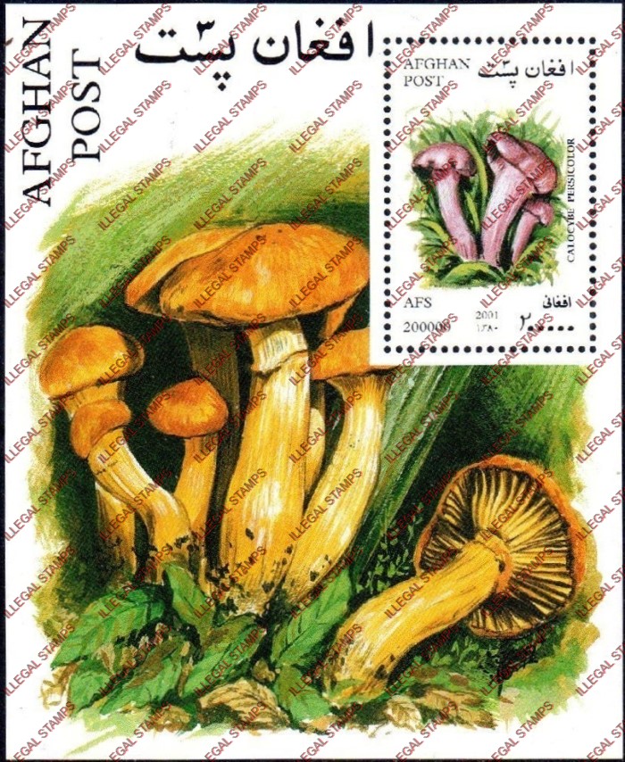 Afghanistan 2001 Mushrooms Illegal Stamp Souvenir Sheet of One Afghanistan 2001 Mushrooms Illegal Stamp Souvenir Sheet of One