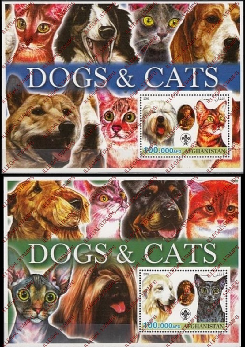 Afghanistan 2003 Dogs and Cats Illegal Stamp Souvenir Sheets Afghanistan 2003 Dogs and Cats Illegal Stamp Souvenir Sheets