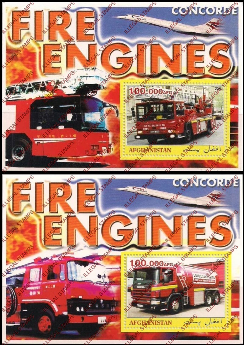 Afghanistan 2003 Fire Engines Concorde Illegal Stamp Souvenir Sheets Afghanistan 2003 Fire Engines Concorde Illegal Stamp Souvenir Sheets