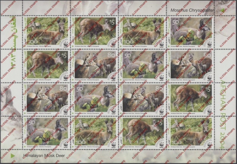 Afghanistan 2004 Fauna Himalayan Musk Deer (WWF) Illegal Stamp Sheetlet of Sixteen Afghanistan 2004 Fauna Himalayan Musk Deer (WWF) Illegal Stamp Sheetlet of Sixteen