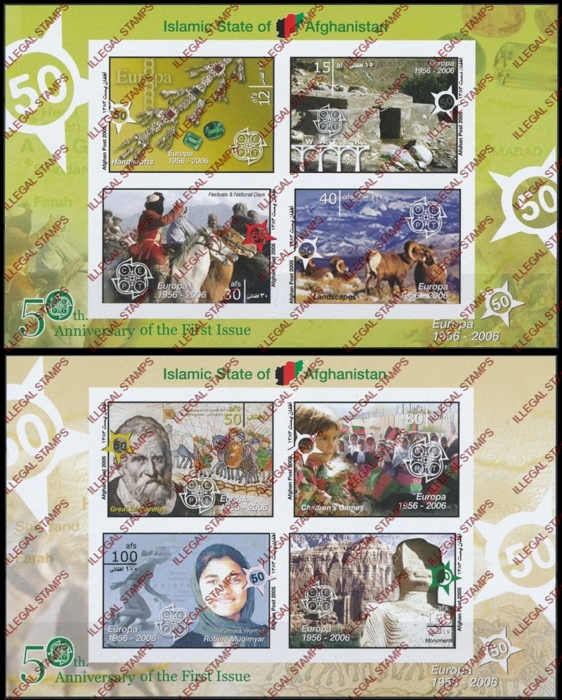 Afghanistan 2005 50th Anniversary of the First Stamp (EUROPA) Illegal Stamp Sheetlets of Four Afghanistan 2005 50th Anniversary of the First Stamp (EUROPA) Illegal Stamp Sheetlets of Four