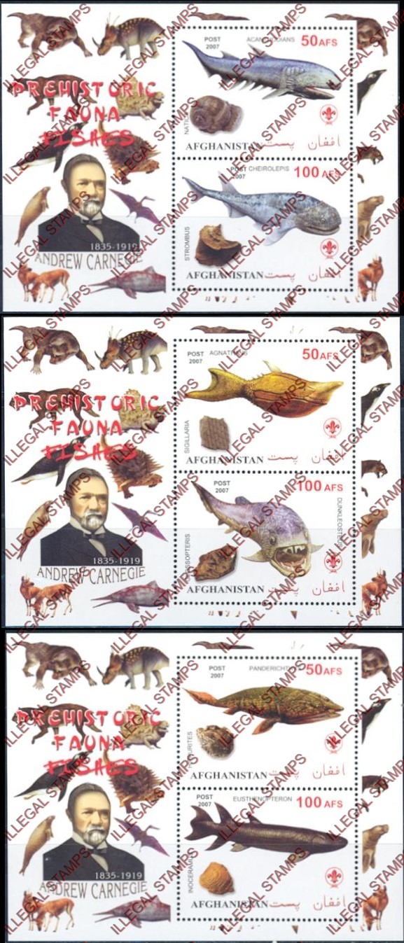 Afghanistan 2007 Fauna Prehistoric Animals Andrew Carnegie Illegal Stamp Souvenir Sheets of Two Afghanistan 2007 Fauna Prehistoric Animals Andrew Carnegie Illegal Stamp Souvenir Sheets of Two