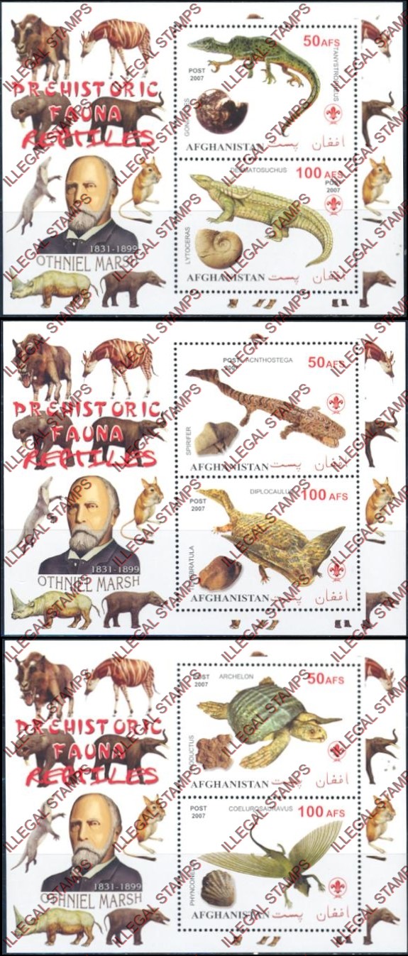 Afghanistan 2007 Fauna Prehistoric Animals Othniel Marsh Illegal Stamp Souvenir Sheets of Two Afghanistan 2007 Fauna Prehistoric Animals Othniel Marsh Illegal Stamp Souvenir Sheets of Two