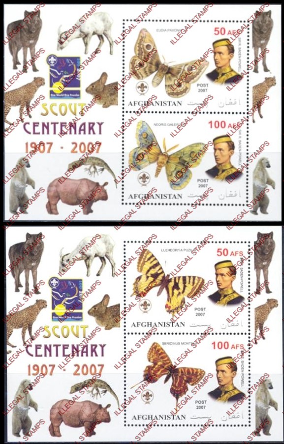 Afghanistan 2007 Scout Centenary Illegal Stamp Souvenir Sheets of Two Afghanistan 2007 Scout Centenary Illegal Stamp Souvenir Sheets of Two