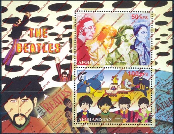 Afghanistan 2007 The Beatles Illegal Stamp Souvenir Sheet of Two Afghanistan 2007 The Beatles Illegal Stamp Souvenir Sheet of Two