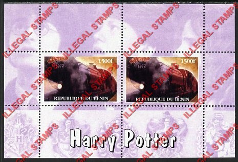 Benin 2001 Harry Potter Illegal Stamp Souvenir Sheet of 2 Benin 2001 Harry Potter Illegal Stamp Souvenir Sheet of 2