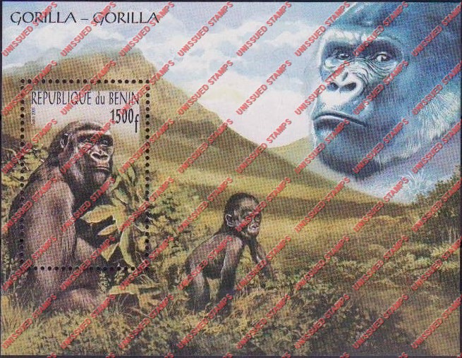 Benin 2001 Gorillas Unissued Souvenir Sheet Benin 2001 Gorillas Unissued Souvenir Sheet
