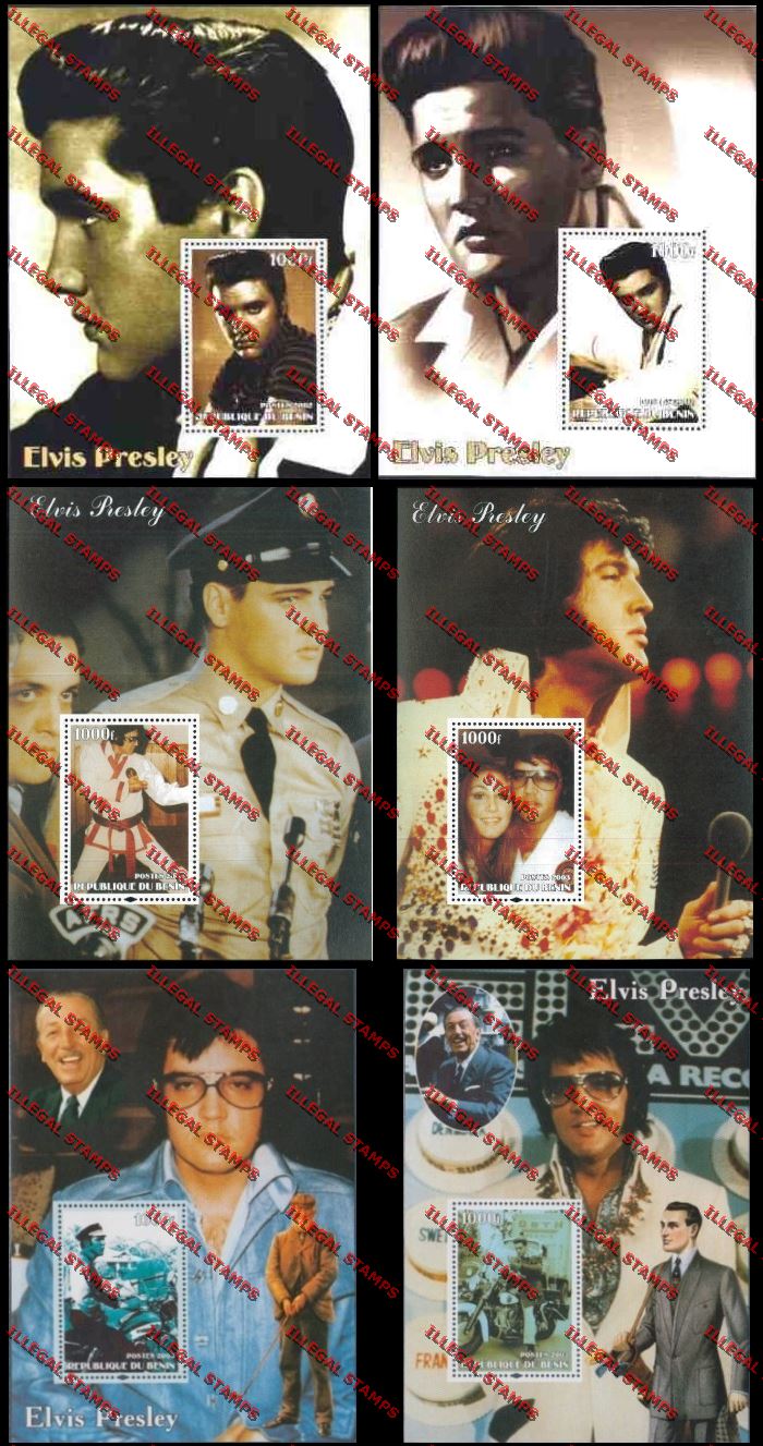 Benin 2002/2003 Elvis Presley Illegal Stamp Souvenir Sheets Benin 2002/2003 Elvis Presley Illegal Stamp Souvenir Sheets