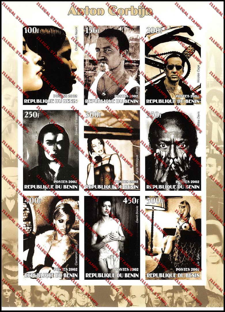 Benin 2002 Actors and Actresses Illegal Stamp Sheetlet of Nine Benin 2002 Actors and Actresses Illegal Stamp Sheetlet of Nine