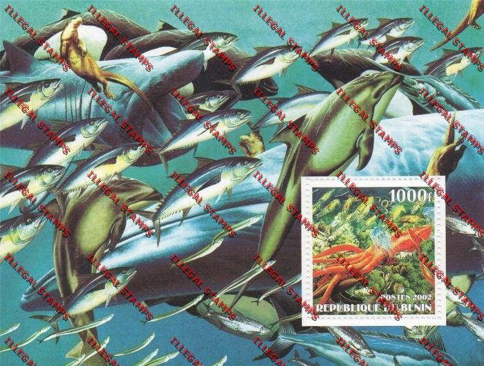 Benin 2002 Dolphins and Sealife Illegal Stamp Souvenir Sheet Benin 2002 Dolphins and Sealife Illegal Stamp Souvenir Sheet