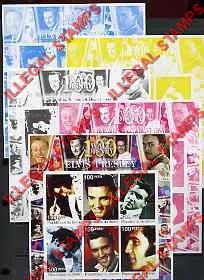 Benin 2002 Elvis Presley Walt Disney Illegal Stamp Sheetlet of Six Color Proof Set Benin 2002 Elvis Presley Walt Disney Illegal Stamp Sheetlet of Six Color Proof Set