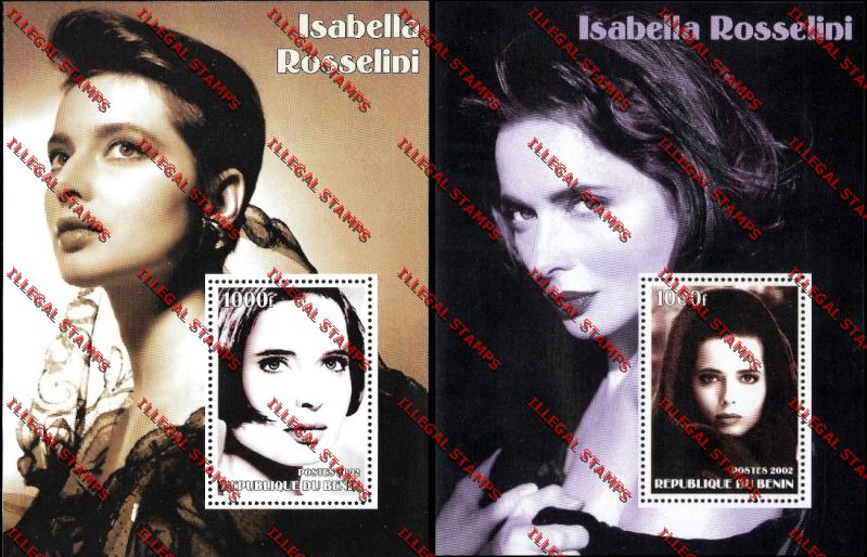 Benin 2002 Isabella Rosselini Illegal Stamp Souvenir Sheets Benin 2002 Isabella Rosselini Illegal Stamp Souvenir Sheets
