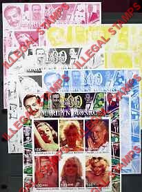 Benin 2002 Marilyn Monroe Walt Disney Illegal Stamp Souvenir Sheetlet of Six Color Proof Set Benin 2002 Marilyn Monroe Walt Disney Illegal Stamp Souvenir Sheetlet of Six Color Proof Set