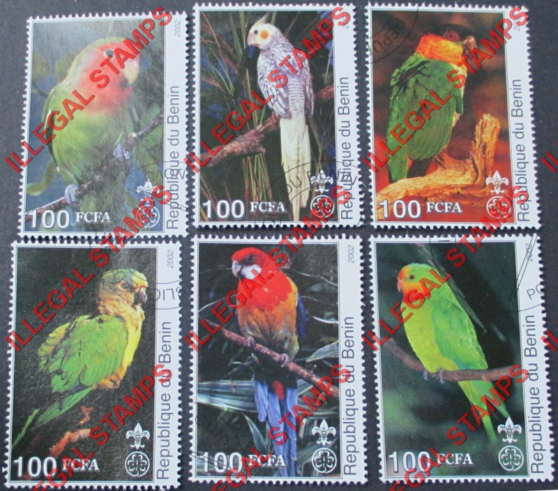 Benin 2002 Parrots Illegal Stamp Set of 6 Benin 2002 Parrots Illegal Stamp Set of 6