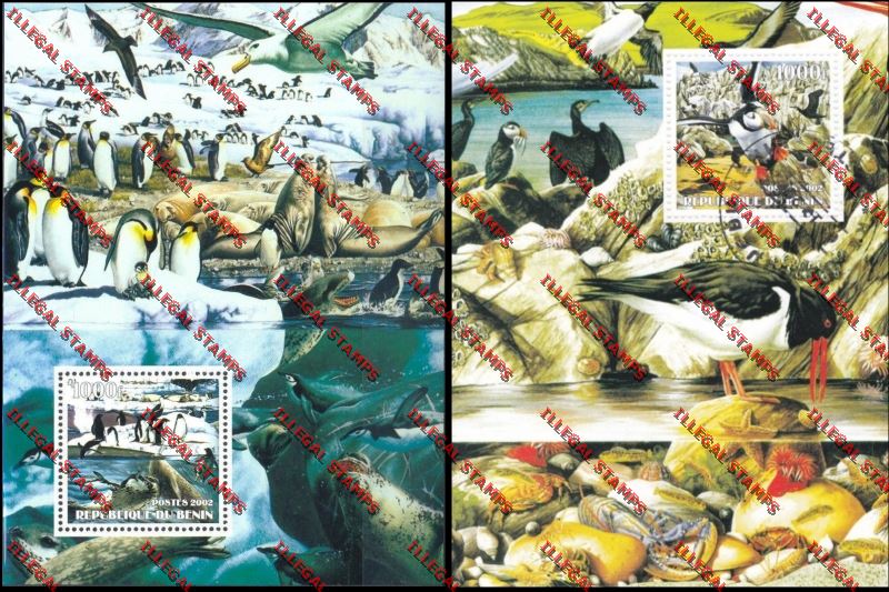 Benin 2002 Penguins and Birds Illegal Stamp Souvenir Sheets Benin 2002 Penguins and Birds Illegal Stamp Souvenir Sheets