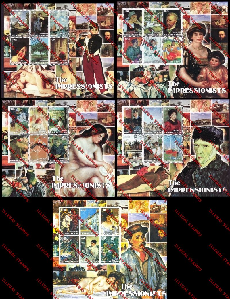 Benin 2002 The Impressionists Illegal Stamp Souvenir Sheetlets of Six Benin 2002 The Impressionists Illegal Stamp Souvenir Sheetlets of Six