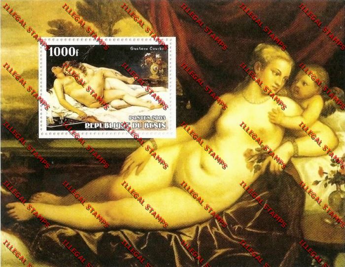 Benin 2003 Courbet Nude Paintings Illegal Stamp Souvenir Sheet Benin 2003 Courbet Nude Paintings Illegal Stamp Souvenir Sheet