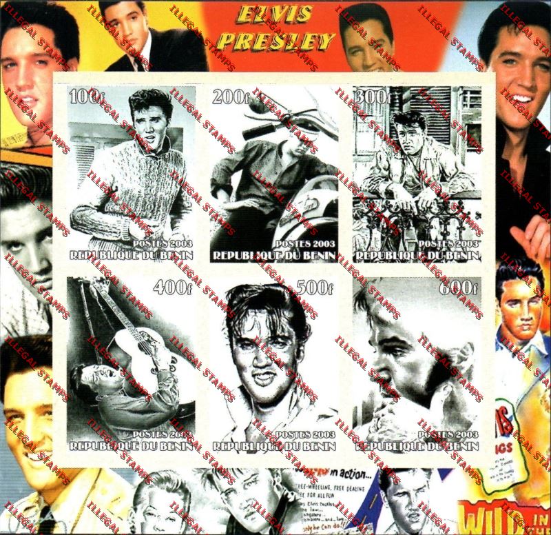 Benin 2003 Elvis Presley Illegal Stamp Sheetlet of Six Benin 2003 Elvis Presley Illegal Stamp Sheetlet of Six