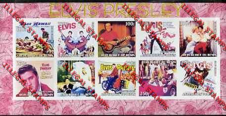 Benin 2003 Elvis Presley Illegal Stamp Sheetlet of Ten Benin 2003 Elvis Presley Illegal Stamp Sheetlet of Ten