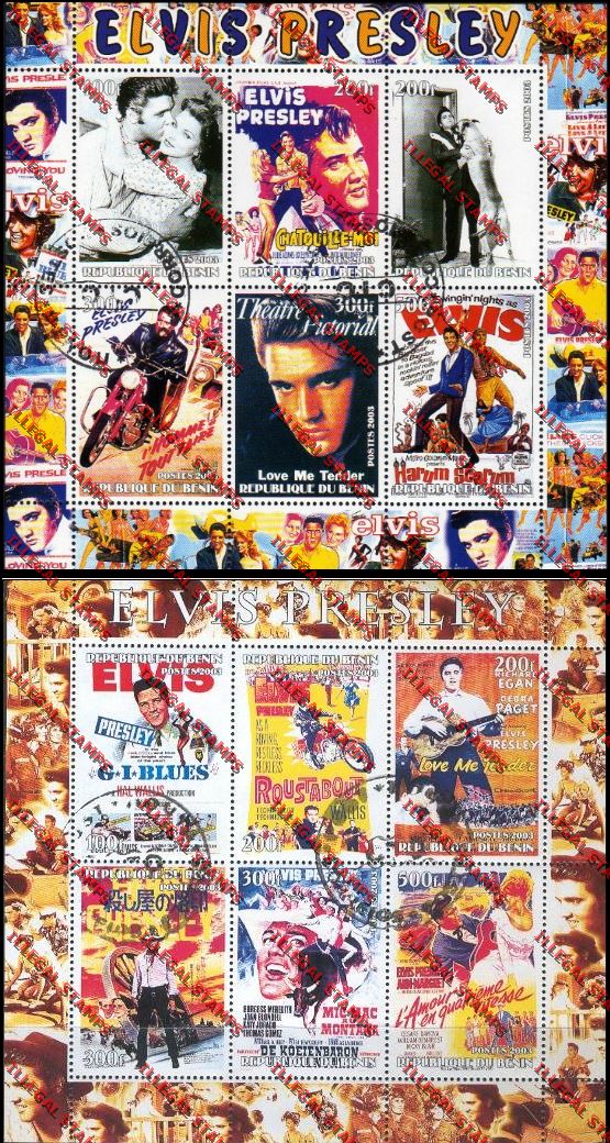 Benin 2003 Elvis Presley Illegal Stamp Sheetlets of Six Benin 2003 Elvis Presley Illegal Stamp Sheetlets of Six