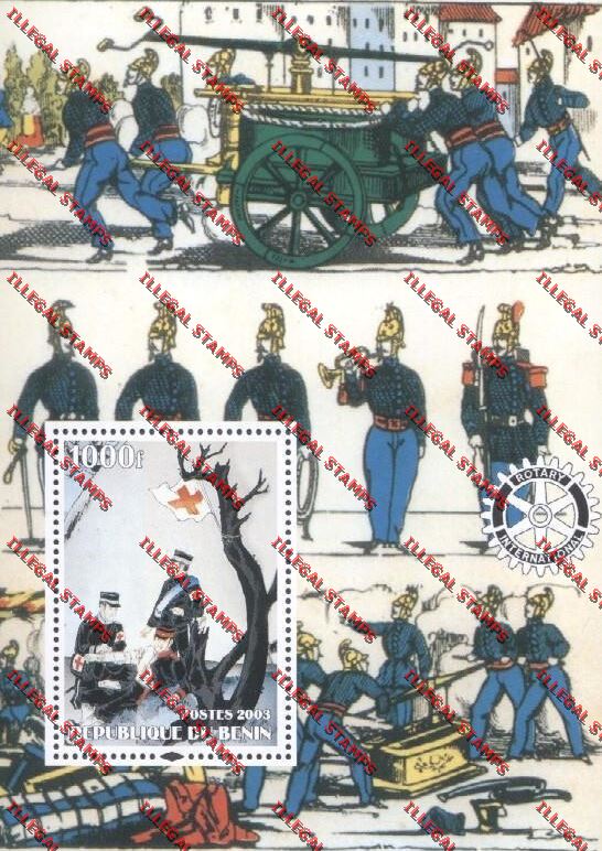 Benin 2003 Firemen Red Cross with Rotary Emblem Illegal Stamp Souvenir Sheet Benin 2003 Firemen Red Cross with Rotary Emblem Illegal Stamp Souvenir Sheet