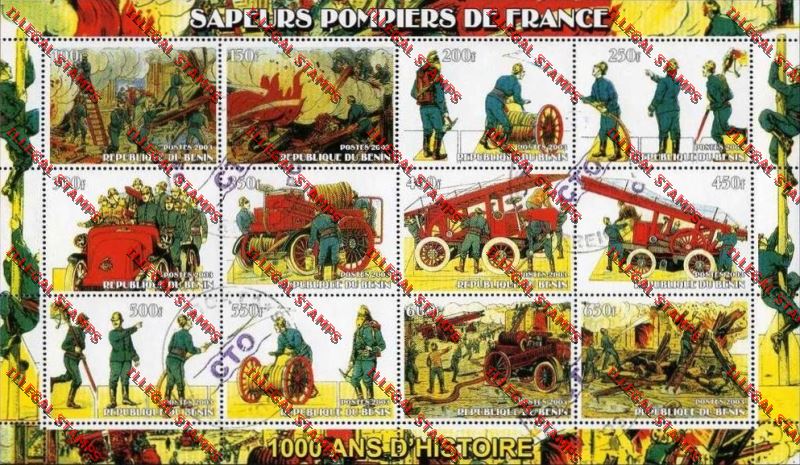 Benin 2003 Firemen Illegal Stamp Sheetlet of Twelve Benin 2003 Firemen Illegal Stamp Sheetlet of Twelve