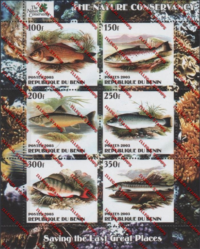 Benin 2003 Tropical Fish Nature Conservancy Illegal Stamp Sheetlet of Six Benin 2003 Tropical Fish Nature Conservancy Illegal Stamp Sheetlet of Six