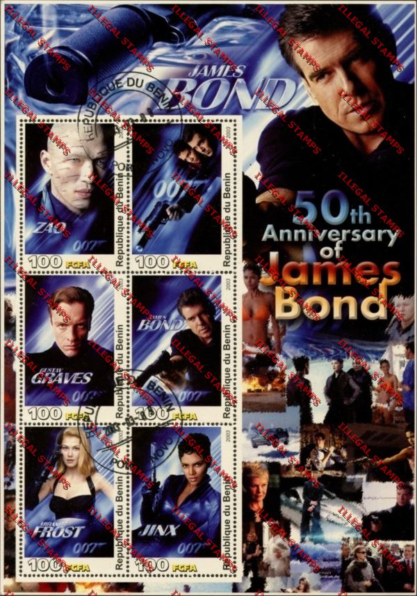 Benin 2003 James Bond Illegal Stamp Sheetlet of Six Benin 2003 James Bond Illegal Stamp Sheetlet of Six