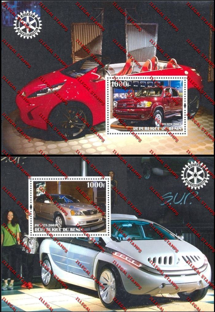 Benin 2003 Modern Cars with Rotary Emblem Illegal Stamp Souvenir Sheets Benin 2003 Modern Cars with Rotary Emblem Illegal Stamp Souvenir Sheets
