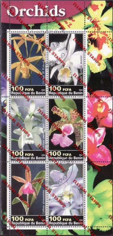 Benin 2003 Orchids Illegal Stamp Sheetlet of Six Benin 2003 Orchids Illegal Stamp Sheetlet of Six
