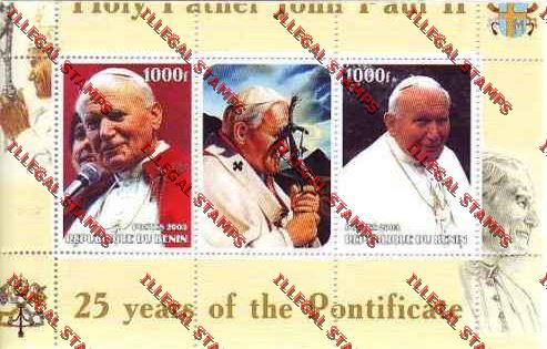 Benin 2003 Pope John Paul II (Holy Father John Paul II) Illegal Stamp Souvenir Sheet Benin 2003 Pope John Paul II (Holy Father John Paul II) Illegal Stamp Souvenir Sheet