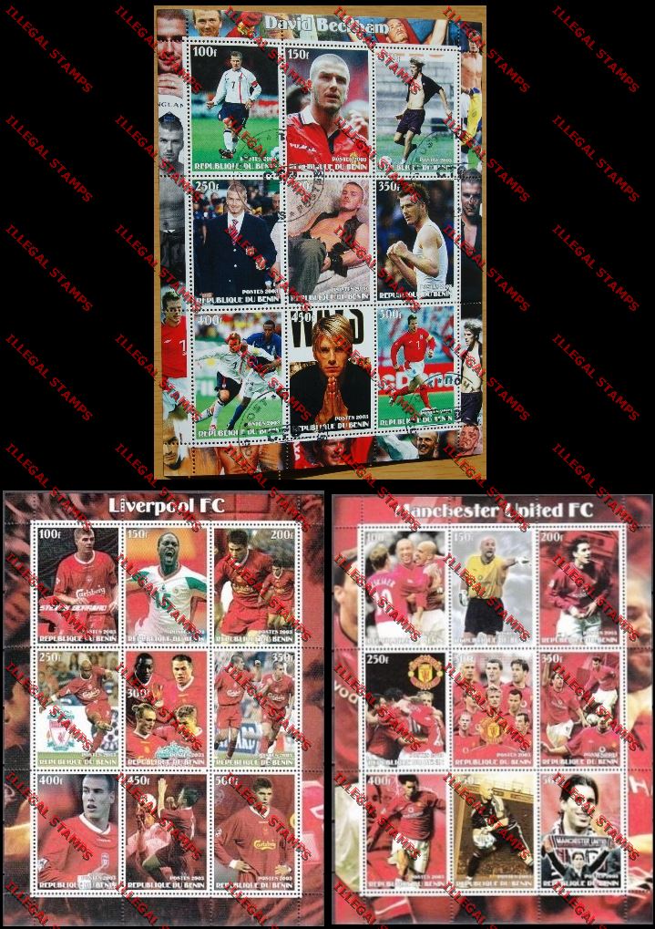 Benin 2003 Soccer (Football) Players Illegal Stamp Sheetlets of Nine Benin 2003 Soccer (Football) Players Illegal Stamp Sheetlets of Nine