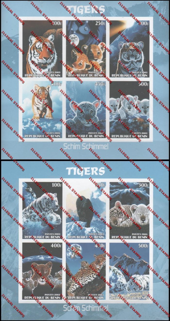 Benin 2003 Tigers Illegal Stamp Sheetlets of Six