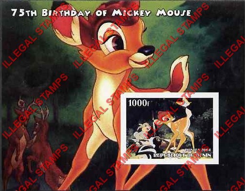 Benin 2004 Disney Mickey Mouse Bambi Illegal Stamp Souvenir Sheet of 1 Benin 2004 Disney Mickey Mouse Bambi Illegal Stamp Souvenir Sheet of 1