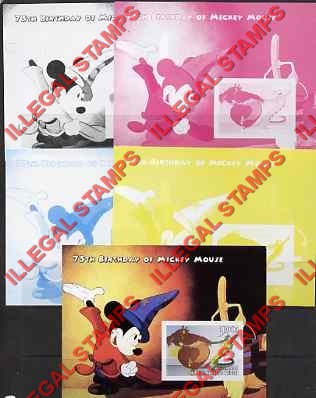 Benin 2004 Disney Mickey Mouse Fantasia Illegal Stamp Souvenir Sheet Color Proofs Benin 2004 Disney Mickey Mouse Fantasia Illegal Stamp Souvenir Sheet Color Proofs