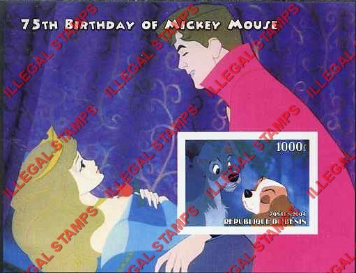 Benin 2004 Disney Mickey Mouse Lady and the Tramp Illegal Stamp Souvenir Sheet of 1 Benin 2004 Disney Mickey Mouse Lady and the Tramp Illegal Stamp Souvenir Sheet of 1