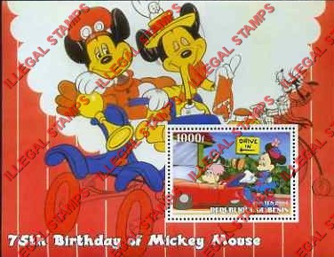 Benin 2004 Disney Mickey Mouse and Minnie at Drive-in Illegal Stamp Souvenir Sheet of 1 Benin 2004 Disney Mickey Mouse and Minnie at Drive-in Illegal Stamp Souvenir Sheet of 1