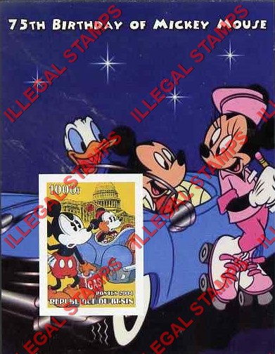 Benin 2004 Disney Mickey Mouse and Minnie Illegal Stamp Souvenir Sheet of 1 Benin 2004 Disney Mickey Mouse and Minnie Illegal Stamp Souvenir Sheet of 1