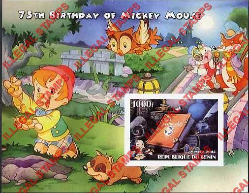 Benin 2004 Disney Mickey Mouse Pinocchio Illegal Stamp Souvenir Sheet of 1 Benin 2004 Disney Mickey Mouse Pinocchio Illegal Stamp Souvenir Sheet of 1