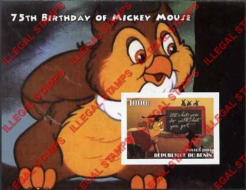 Benin 2004 Disney Mickey Mouse Wise Old Owl Illegal Stamp Souvenir Sheet of 1 Benin 2004 Disney Mickey Mouse Wise Old Owl Illegal Stamp Souvenir Sheet of 1