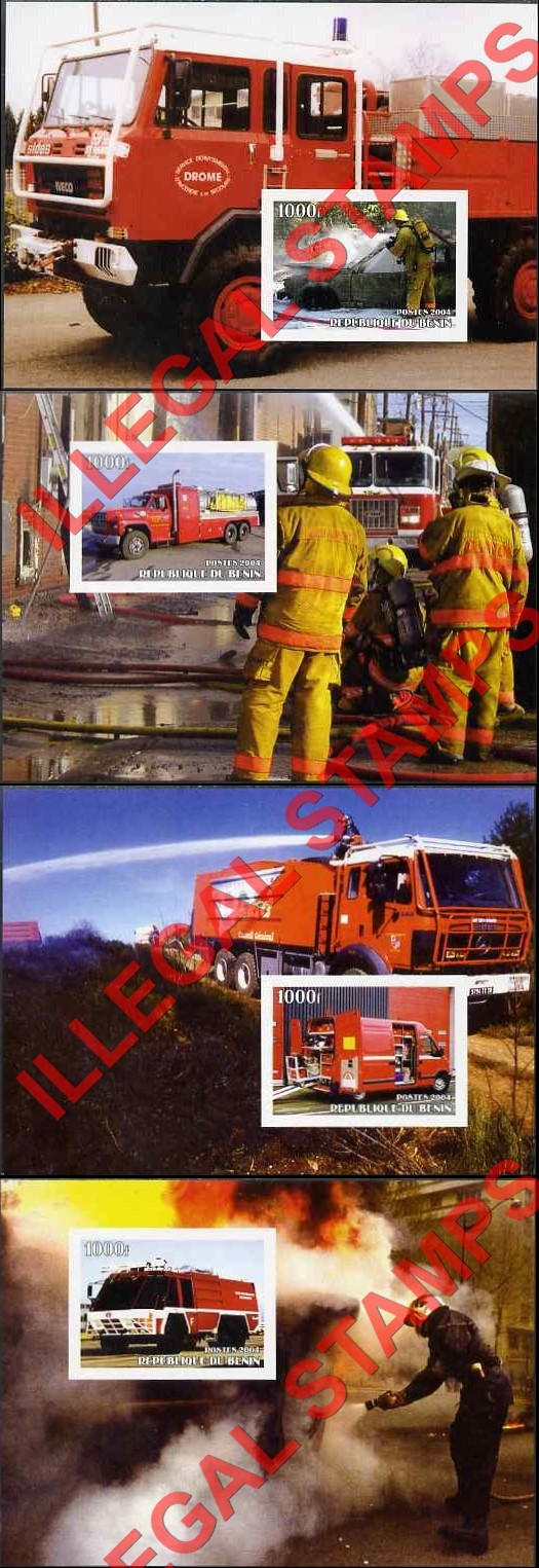 Benin 2004 Fire Engines Illegal Stamp Souvenir Sheets of 1 Benin 2004 Fire Engines Illegal Stamp Souvenir Sheets of 1