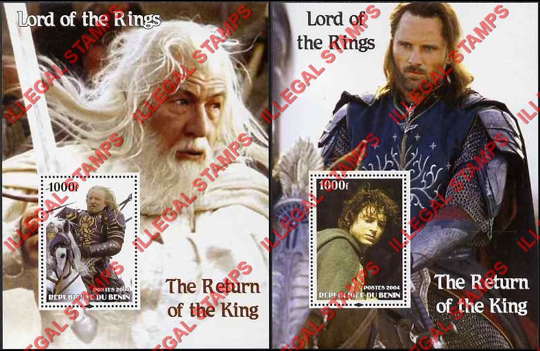 Benin 2004 Lord of the Rings Illegal Stamp Souvenir Sheets of 1 Benin 2004 Lord of the Rings Illegal Stamp Souvenir Sheets of 1